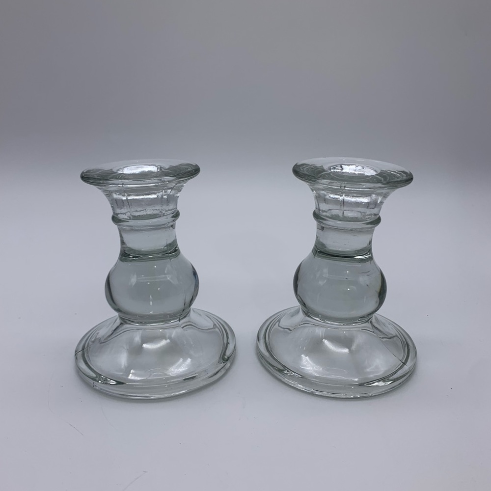 Vintage Pair Of Leaded Crystal Candlestick Holders 4” X 4” Sturdy Solid